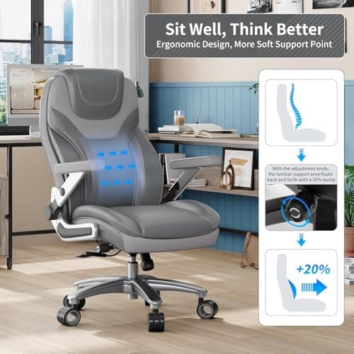 CoziCradle Big and Tall Office Chair with 5D Arms, 600lbs Fabric & PU Leather Heavy Duty Desk Chair, Adjustable Lumbar Support & Height, Tilt Function, High Back Ergonomic Executive Computer Chair - Thumbnail 3