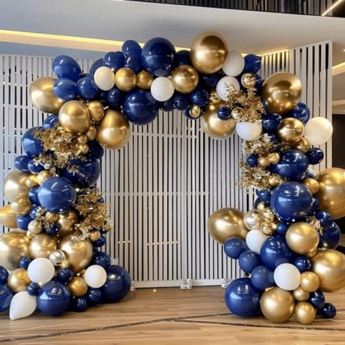 188pcs Royal Blue White Gold Balloon Garland Arch Kit, Navy Blue White and Gold Balloon for Anniversary Wedding Bridal Shower Birthday Party Decorations