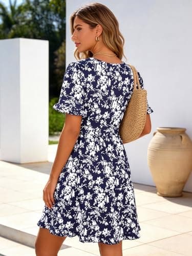 Berydress Women's Summer Dress 2026 Easter Sun Dresses with Pockets Short Sleeve Tiered Ruffle Flowy Babydoll Casual Cotton Sundresses(XL,6316-Navy Flo) - Thumbnail 2