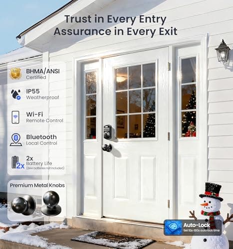 Veise VE012W-K Built-in WiFi Fingerprint Smart Lock with 2 Knobs, No Hub Needed, Remote APP Control, Keyless Entry Door Lock, Smart Deadbolt for Front Door, Auto Locking, Matte Black - Thumbnail 5