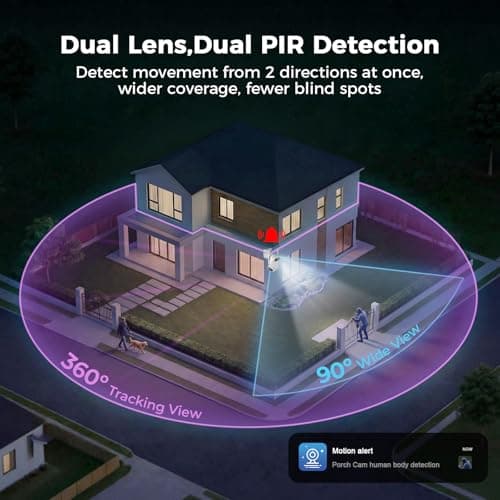 Dual Lens Solar Security Camera Wireless Outdoor – 2.5K HD No Blind Spot with PIR Motion Detection, 360° PTZ, Full Color Night Vision, 5G/2.4GHz WiFi, IP65 Waterproof for Home, Business & Outdoor Use - Thumbnail 3
