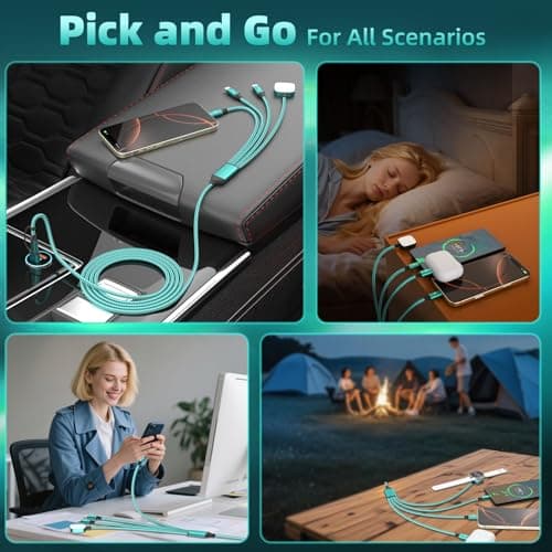 Travel Cruise Essentials 3 Type-C Ports 4 in 2 Multi Charging Cable for iWatch Charger/ iPhone17, USB C Splitter USBA/USBC Cable for iWatch Ultra/SE/11-2, iPhone17-15/S26/Car Charger, More, 5FT Green - Thumbnail 6