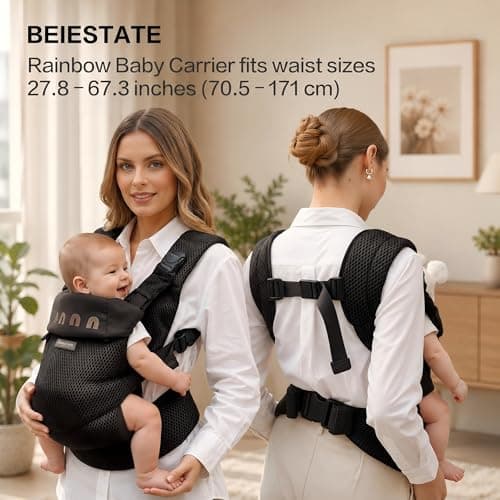 BEIESTATE Baby Carrier Newborn to Toddler, Adjustable Infant Carrier with One-Hand Waist Knob, Breathable Mesh, Magnetic Buckle, Ergonomic Lumbar Support, Lightweight 7-33 lbs (Black) - Thumbnail 6