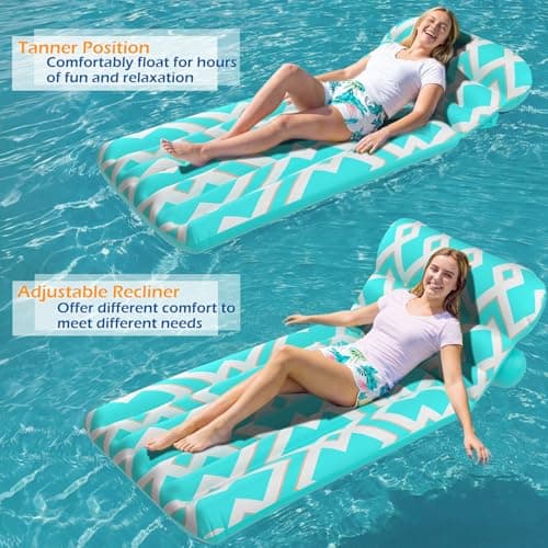 Jasonwell Inflatable Pool Float Adult - Ultra-Comfort Soft Fabric Pool Floaties Lounge Floats Floating Chair Raft with Adjustable Backrest Air Water Lounger Tanning Float for Pool Beach Party (Grid) - Thumbnail 3