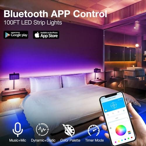 DAYBETTER LED Strip Lights 100ft, Smart Lighting with App Remote Control, RGB LED Lights for Bedroom, Music Sync Color Changing for Room Home Decor Party (1 Roll) - Thumbnail 3