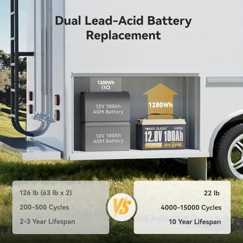Power Queen 12V 100Ah Self Heating Lithium Battery, Built-in 100A BMS, Low Temp Protection, Charging -4°F/-20°C, LiFePO4 Battery Up to 15000+ Cycles for RV, Off-Grid System, Trolling Motor - Thumbnail 3