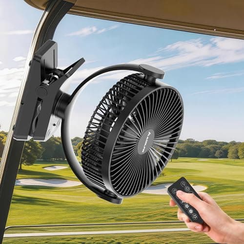 8-inch Magnetic Clip on Fan for Golf Cart, 12000mAH Battery Operated Portable Fan with 5 Speeds, LED Lantern, Magnetic Base, Compatible with EZGO Club Car Yamaha, Ideal Golf Cart Accessories - Image 1