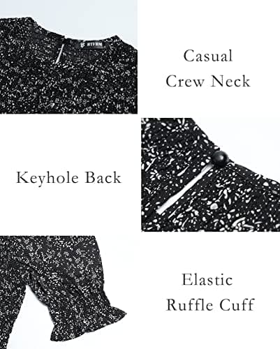 BTFBM Women Casual Summer Dresses 2025 Spring Crew Neck Ruffle Short Sleeve Floral Print Smocked Boho Flowy Maxi Dress(Floral Black White, Small) - Thumbnail 5