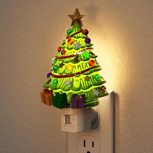 JandCase Christmas Tree Night Light, 3000K Night Lights Plug into Wall,Cute & Funny Ceramics Night Light for Kids,Plug in Vintage Decor Nightlight with 360° Rotatable for Home Party Decor,1 Pack