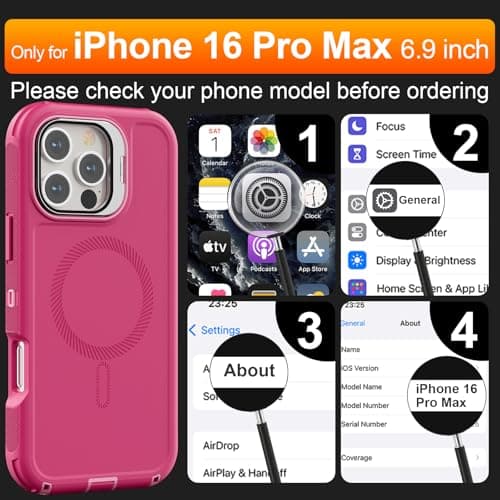 Follaroma for iPhone 16 Pro Max Case with Stand & Built-in Camera Cover, MagSafe Compatible, Heavy-Duty Shockproof Protection, Magnetic & Rugged Phone Cover for iPhone 16 Pro Max 6.9'', Hot-Pink - Thumbnail 2