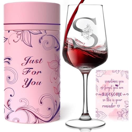 Personalized Wine Glasses with A-Z Custom Initials, Monogram Birthday Wine Gifts for Women, Mom, Wife, Sister, Friend – Elegant Custom Drinking Glass Comes with Gift Box and Greeting Card (S) - Image 1