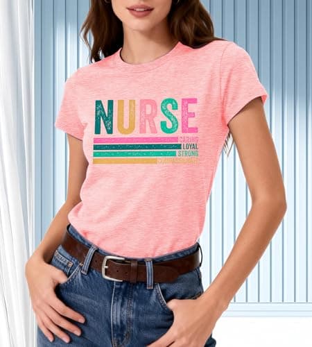 Nurse Shirt Women Nurseing School T Shirt-Vintage Nurse Short Sleeve Medical Tee Tops Inspirational Shirt A-Pink - Thumbnail 4