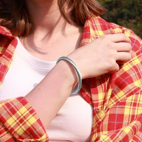BOLAGTIER Stainless Steel Twisted Cable Wire Bracelets Adjustable Open Cuff Bangle Bracelet Vintage Jewelry Gift for Women (C-Silver) - Thumbnail 2