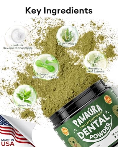 Pawaura Dog Teeth Cleaning Powder,Dog Breath Freshener with Probiotics for Targets Tartar & Bad Breath,Dog Dental Powder for Teeth Cleaning of All Breeds,90 Scoop Supply - Made in USA - Thumbnail 2