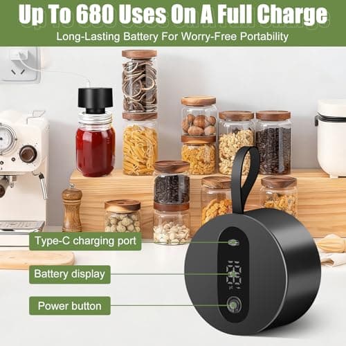 GURITHE Mason Jar Vacuum Sealer: Portable Electric Jar Vacuum Sealer Kit - Regular Mouth and Wide Mouth Jars - Fully Automated Rechargeable Black - Thumbnail 4