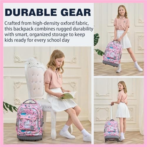 BAMIFEI 18 Inch Unicorn Rolling Backpack for Kids, Unicorn Roller Backpacks Kids Backpack Carry On Wheeled School Backpack, Spacious Multiple Compartments Quiet Wheels Travel Backpack for Girls - Thumbnail 6