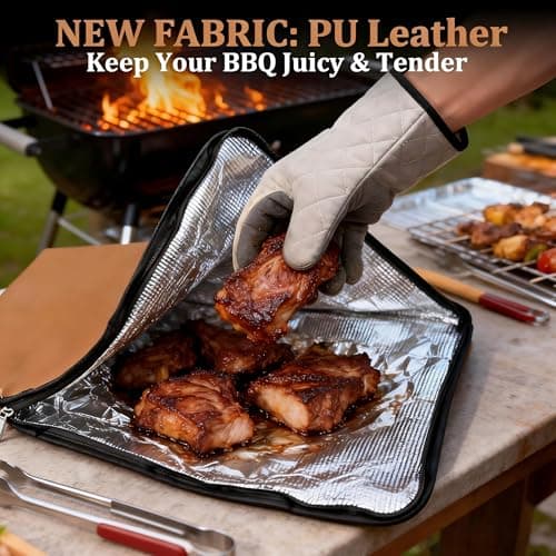BBQ Blanket for Resting Meat, 21-Inch, Brown PU, 5-Layer Thermal Insulation, Insulated Brisket Bag for Camping, Picnic, and Party (Brown) - Thumbnail 2