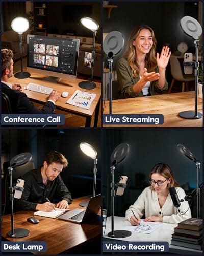 2 Packs Desk Ring Light with Stand for Conference, Adjustable Desktop Light with Phone Holder for Video Calls, Zoom Lighting for Computer/Laptop, Video Light for Recording, Podcast,Photography - Thumbnail 5