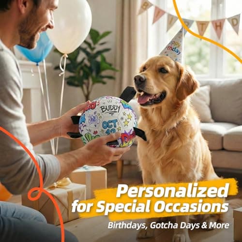 HETOO Dog Soccer Ball with Straps, DIY Paintable Dog Toy Ball Kit with 8 Color Markers,Personalized Interactive Dog Toys for Small Medium Dogs Puppies,6 Inch Birthday Gift Pet Toy - Thumbnail 5