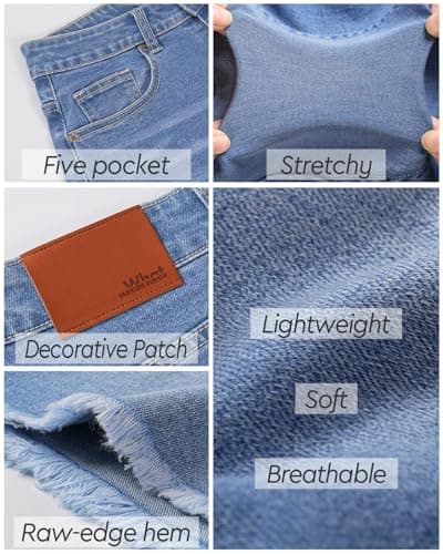 SEASEESI Jean Shorts for Women Trendy High Waisted Stretchy Ripped Denim Summer Frayed Raw Hem Mom Long Shorts Cutoff 2026 Jorts（Light Blue M） - Thumbnail 5