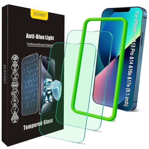 JESOHO Blue Light Screen Protector for iPhone 13/13 Pro/14/16e/17e (6.1inch), Eye Protection Tempered Glass Film, Scratch-Resistant, No Bubble with Easy Installation Kit, 2 Pack - Image 1