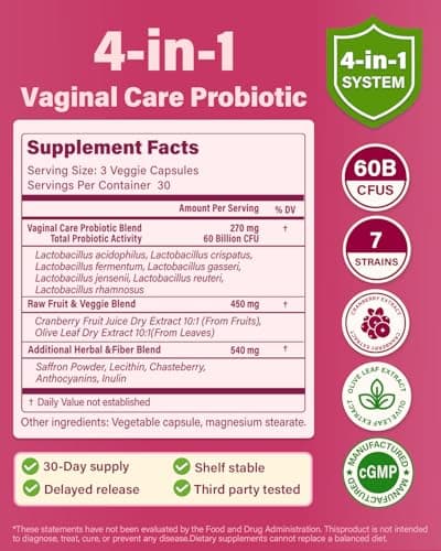 Anven Health Vaginal Probiotics for Women pH Balance with Prebiotics - 60 Billion CFU for Odor, Yeast & Digestion - Cranberry for Urinary Tract & Hormonal Balance - Vegan & Non-GMO | 90 Capsules - Thumbnail 2