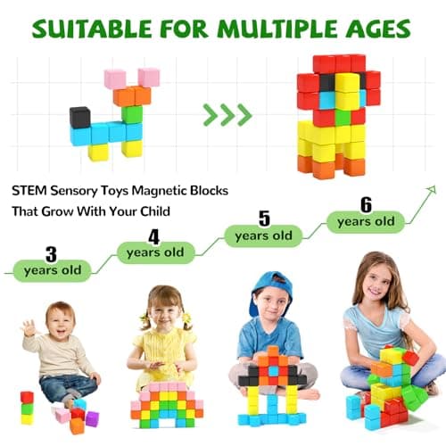 Hiwawind 40pcs Magnetic Blocks -Ideal Gifts for 3 4 5 6 Year Old,STEM Learning Toys for 3-5 Year Old Boys & Girls, Safe & Strong Building Blocks with ASMR Sounds,Classroom Must Haves - Thumbnail 4