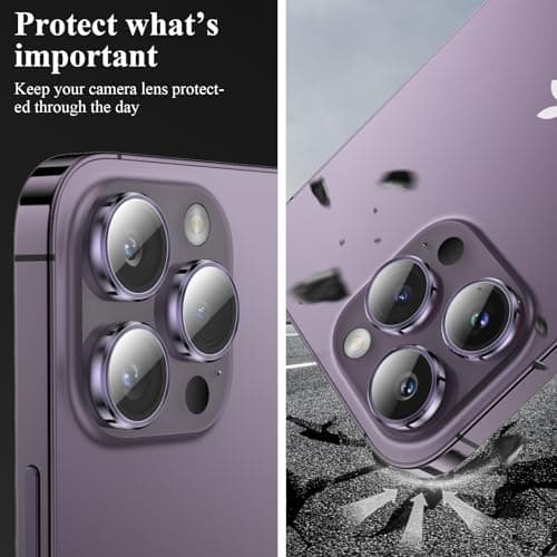 YWXTW Designed for iPhone 14 Pro Max Camera Lens Protector, for iPhone 14 Pro Camera Lens Protector, Individual Metal Anti Scratch HD Clear Case Friendly Tempered Glass Camera Cover, 1 Set (Purple) - Thumbnail 5