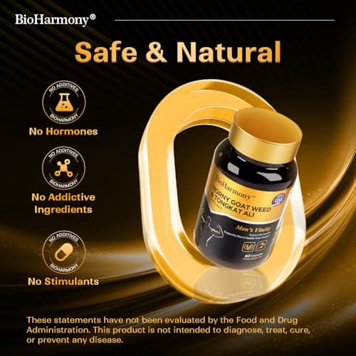 BioHarmony Hornygoatweed for Men, Tongkat Ali & L-Citrulline Supplement– 3-in-1 – Supports Male Vitality, Stamina,Energy & Endurance – 60 Capsules - Thumbnail 6