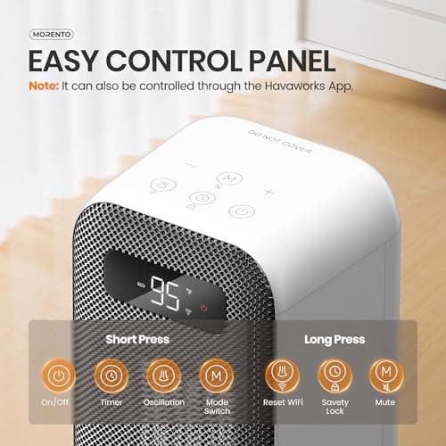 MORENTO Space Heaters for Indoor Use, Portable Electric Heater with Thermostat, Smart and Voice Control, 1500W PTC Ceramic Safety, 36dB Quiet Smart Heaters for Office Bedroom Home White 1Pack - Thumbnail 3