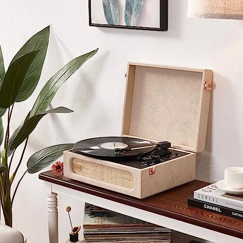 Arkrocket Coryphaeus Vinyl Record Player 3-Speed Bluetooth Input and Output Built-in Speakers with Magnetic Cartridge Auto Off (Flora Engraved) - Thumbnail 2