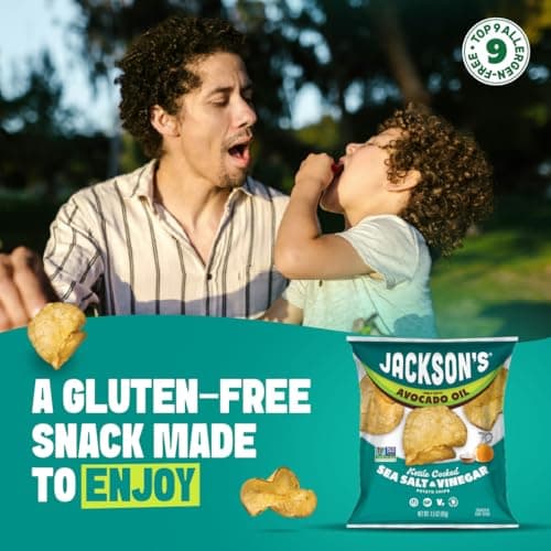 Jackson’s Classic Kettle Potato Chips (Variety Pack, 1.5 oz, Pack of 18) - Made with Premium Avocado Oil, Sea Salt, Salt & Vinegar and BBQ Flavors - Allergen-friendly, Gluten Free, Vegan - Thumbnail 4