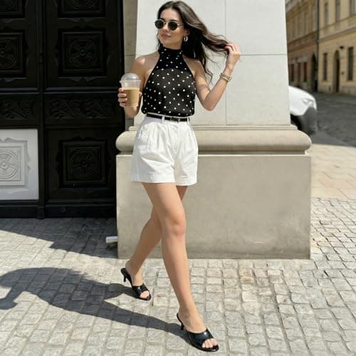 Athlefit Kitten Heels for Women Open Round Toe Comfortable Short Low Heels Summer Dressy Slip On Walking Heeled Sandals Black Patent Size 7 - Thumbnail 2