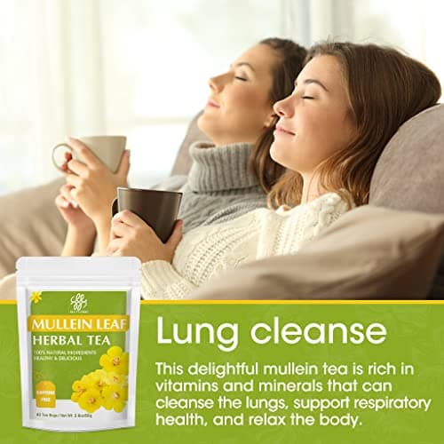 Mullein Leaf Tea, Mullein Tea Bags for Lung Cleanse, Respiratory Support and Mucous Membranes, Herbal Tea Caffeine Free, Non-GMO, 40 Tea Bags - Thumbnail 2