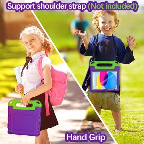 YIHE Kids Case for iPad (A16) 11th Generation 11 Inch 2025 & iPad 10th Generation 10.9 inch 2022, with Built-in Screen Protector and Handle Stand, Full Body Shockproof Protective Cover, PurpleGreen - Thumbnail 6