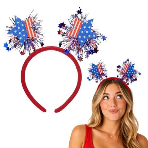 Oeyliz 4th of July Headband Memorial Day Accessories Independence Day Headband Patriotic Hair Accessories Red White Blue Star-Shaped Headband 4th of July Headbands Independence Day Party Supplies - Image 1