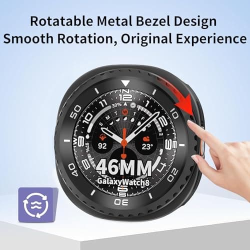 SDOCEBF Rotating Metal Bezel Case for Samsung Galaxy Watch 8 Classic 46mm, Luxury Metal Frame with Back Cover, Slim Shockproof Protective Bumper Cover, Black/White - Thumbnail 2
