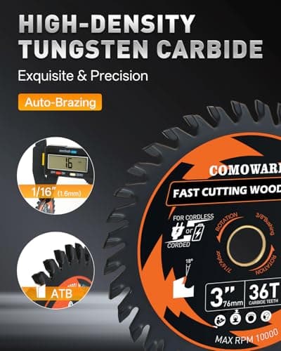 COMOWARE 3 Inch Circular Saw Blade 3 PCS, 36T ATB Circular Saw Blade, 7/16" Arbor 3/8“ Bushing, TCT Carbide-Tipped, Teflon Anti-Stick, Miter Saws Blades for Wood, Laminate, Plywood & Hardwoods - Thumbnail 5
