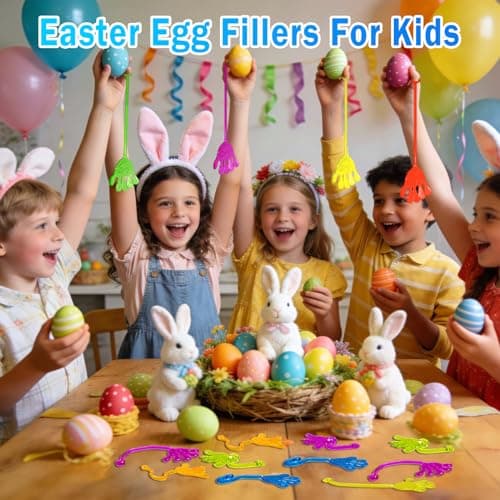 Sticky Hands Bulk 48 PCS Easter Basket Stuffers Egg Fillers Party Favors for Kids 4-8 8-12 Stretchy Sticky Hand Toy Kid Goodie Bag Stuffers Small Classroom Prizes Student Gifts Birthday Party Supplies - Thumbnail 3