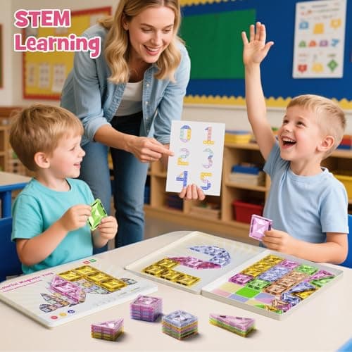 Magnetic Tiles for Kids Ages 4-8, Magnetic Blocks Travel Set with Diamond Surface & Metal Storage Box, 60PCS STEM Learning Toys, Educational Building Gifts for 3-8 Year Olds - Thumbnail 4