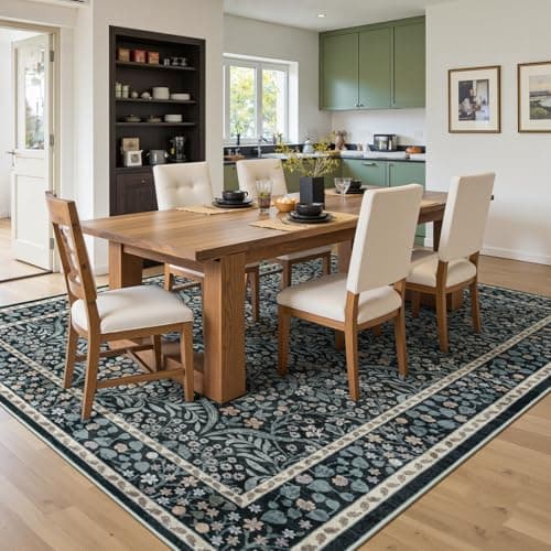 Lofus Black Rug 8x10, Washable Large Living Room Area Rugs Non Slip Low Pile, Boho Floral Carpet for Kitchen Bedroom Dining Room Nursery Home Office, Vintage Farmhouse Forest-Themed Area Rugs - Thumbnail 3