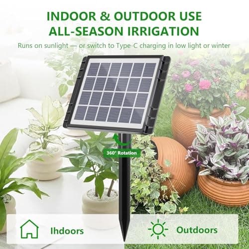 49FT Solar Drip Irrigation System, Auto Watering Kit for 15 Pots, Solar-Powered Plant Watering, 25 Timer Modes, 900ml/min Flow Indoor/Outdoor Garden, Balcony & Patio Irrigation System - Thumbnail 2