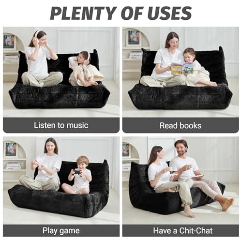 Homguava Bean Bag Chair, Giant Beanbag Chairs for Adults, Memory Foam Fireside Chair, Large Lazy Floor Sofa, Sofa Couch with High-Rebound Foam, Lounge Chair for Living Room, Bedroom (Black, Loveseat) - Thumbnail 6