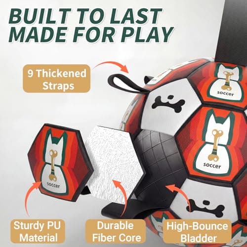 VOXGET Interactive Dog Ball Toys, 2026 Dog Soccer Ball with Thicken Straps for Small Medium Breeds Tug of War, Small Herding Balls with Pump for Puppy Dogs Outdoor Play Training (Black, 6 Inch) - Thumbnail 3