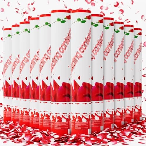 Rose Petal Confetti Cannon 12 Pack, 12" Biodegradable Red Flower Petal Party Poppers for Wedding Aisle, Proposal, Engagement, Anniversary & Bridal Shower Celebrations - Image 1