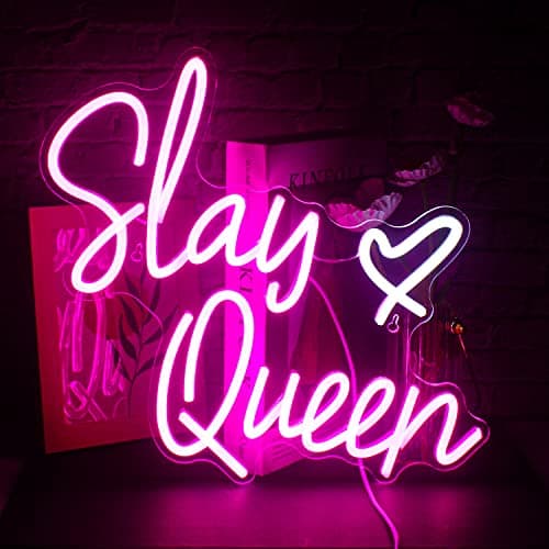 FAXFSIGN Slay Queen Neon Sign Pink White LED Neon Light Up Signs for Wall Decor Usb Neon Light for Bedroom Preppy Girl Aesthetic Room Dorm Decor Y2k Party Gifts - Image 1