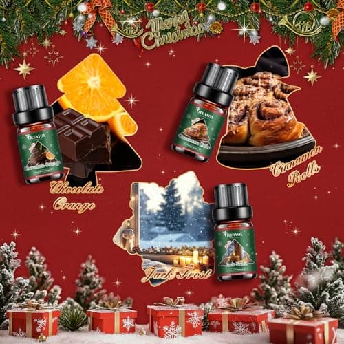 Christmas Essential Oils Set, 6 Premium Winter Fragrance Oils for Diffuser, Candle Scented Oils Gift,Gingerbread, Cinnamon Roll, Hot Baked Apple Pie,Home for the Holidays, Jack Frost, Chocolate Orange - Thumbnail 4