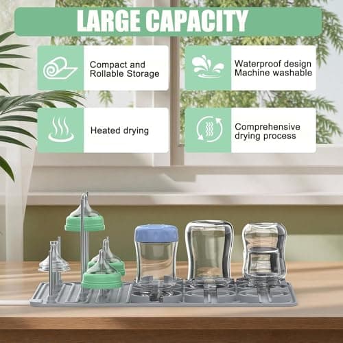 RYJNM Baby Bottle Drying Rack, Electric Bottles Rack Dryer with Heating & Timer, Fast Dry Silicone Bottle Storage Organizer, Space Saving Kitchen Bottle Rack Dryer for Bottles and Pacifiers - Thumbnail 2