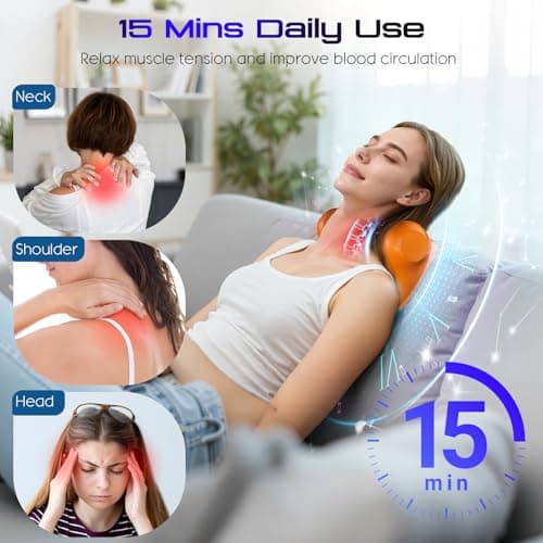 JDZ Neck Massager with Heat, 3-in-1 Electric Cervical Massager for Pain Relief with Hot Compress, Ergonomic Neck and Shoulder Relaxer Stretcher - ldeal Gift for Office Athletes Everyone etc. Brown - Thumbnail 3