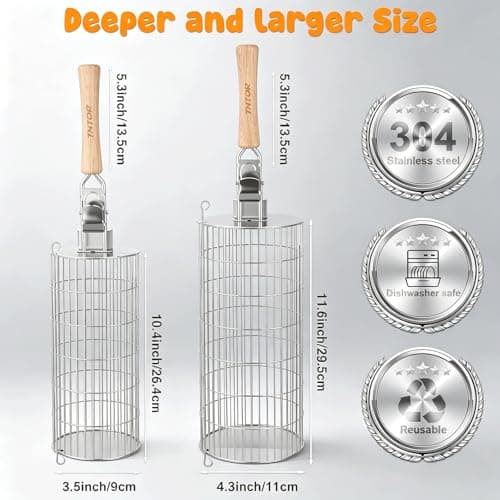 TNTOR Rolling Grill Basket, Larger 304 Stainless Steel Nesting Grilling Net, Removable Handle, BBQ Accessories Tools for Veg Shrimp, Outdoor Cooking Camping grilling gifts for men Dad Husband - Thumbnail 2